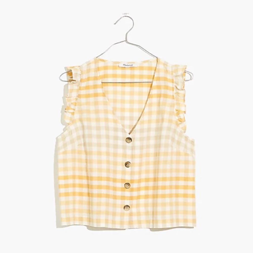 Madewell Ruffle Button-Front Tank in Ombré Gingham